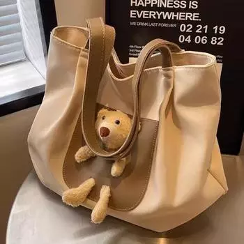 Сумка через плечо женская холщовая симпатичная большая вместительная сумка женская студенческая сумка для мамочек белый