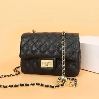 Сумка через плечо женская кожаная с золотым шариком и цепочкой Rhombus Fashion Hand And Mouth Red Packet Machine Bag