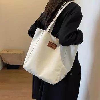 Сумка через плечо Женская однотонная большая сумка Студенческая сумка большой емкости белый