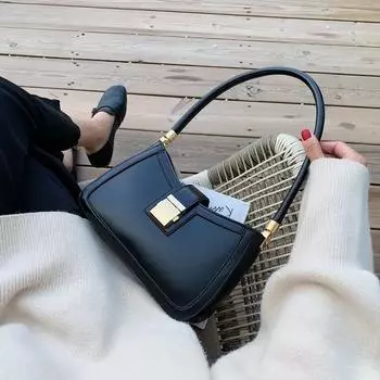 Сумка через плечо женская однотонная из искусственной кожи с замком на подмышку, сумка-седло, кошелек и сумочка 25x16x7cm чёрный