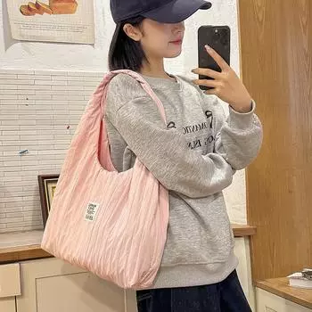 Сумка через плечо женская однотонная полосатая плиссированная сумка большой вместимости сумка для поездок на работу розовый