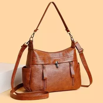 Сумка через плечо женская ретро pu мягкая кожа женская сумка сумка через плечо сумка для мамы среднего возраста чёрный