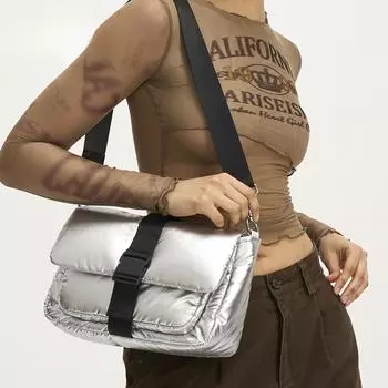 Сумка через плечо женская с широким плечевым ремнем, большая вместительная сумка, повседневная серебристая маленькая квадратная сумка серебряный