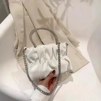 Сумка через плечо женская, сезон 2024, новая, женская, светская, вечерняя, плиссированная, сумка-мессенджер с цепочкой в виде облака белый