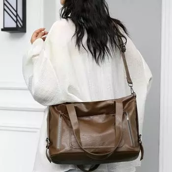 Сумка через плечо женская сумка через плечо тренд простая модная ручная большая вместительная сумка из искусственной кожи кофейный