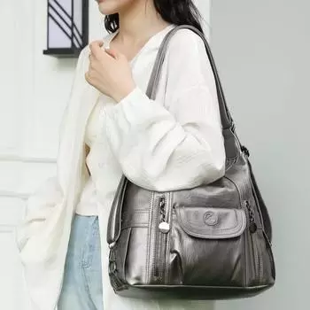 Сумка через плечо женская сумка через плечо тренд простая модная ручная большая вместительная сумка из искусственной кожи кофейный