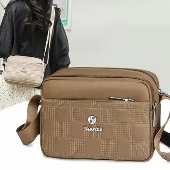 Сумка через плечо Женская сумка Легкая нейлоновая сумка через плечо Сумка для мамы Сумка с несколькими карманами темно-коричневого