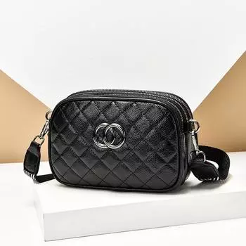 Сумка через плечо, женская сумка, новый маленький ароматный стиль, модная женская сумка через плечо, трехслойная практичная маленькая круглая сумка из мягкой кожи чёрный