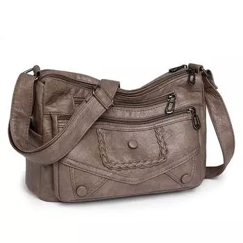 Сумка через плечо Женская сумка среднего возраста Многослойная сумка через плечо из мягкой кожи большой вместимости синий