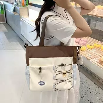 Сумка через плечо Женская сумка-тоут на шнурке Большая вместительная сумка-мессенджер Студенческая сумка на плечо белый