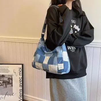 Сумка через плечо женская сумка тренд простая модная большая вместительная холщовая сумка розовый