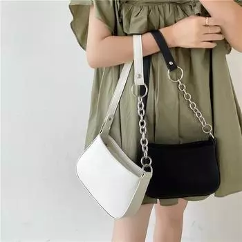 Сумка через подмышку для женщин с металлическим кольцом, сумка через подмышку, уличная сумка на молнии из искусственной кожи, женская однотонная сумка через плечо 21*13*6cm чёрный