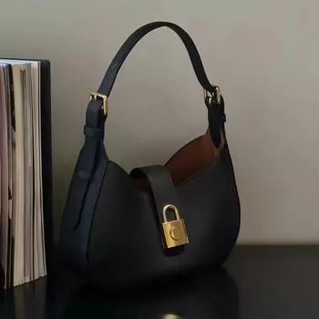 Сумка через подмышку из цельной кожи, новый верхний слой из коровьей кожи с замком на голове, модная дорожная сумка через плечо из натуральной кожи 26x18x7cm чёрный