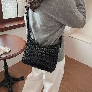 Сумка через подмышку Niche Design, плиссированная, женская, 2024 года, новая корейская версия, сумка через плечо с бантом, высококачественная сумка-мессенджер коричневый