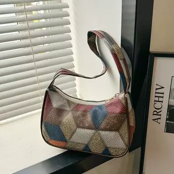 Сумка через подмышку с разноцветными ромбами весна-лето 2024 года, новая модная простая трендовая цветная женская сумка через плечо чёрный