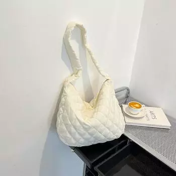 Сумка через пуховик женская сумка 2024 новая простая однотонная сумка-тоут летняя ромбическая большая вместительная повседневная сумка через плечо белый