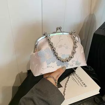 Сумка-ципао в китайском стиле, сумка для ужина, маленькая сумочка, сумка-мессенджер с тремя функциями, клатч, женская сумка на цепочке. розовый