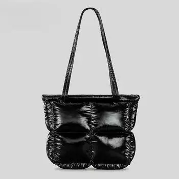 Сумка Clouds, симпатичная, перьевая, сэндвич, хлопковая, женская, яркая, черная, квадратная, мягкая, стеганая, сумка через плечо чёрный