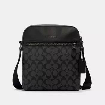 Сумка Coach Houston Flight из канвы Signature цвета бронзы, темно-серого цвета