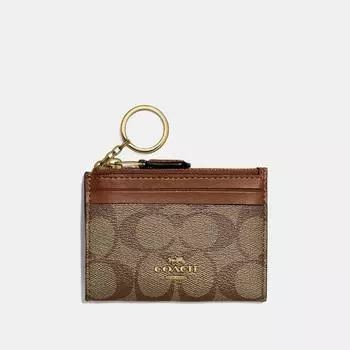 Сумка Coach Mini Skinny Id из канвы Signature седло цвета хаки золотистого цвета 2