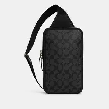 Сумка Coach Sullivan из канвы Signature цвета бронзы, темно-серого цвета