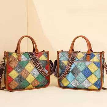 Сумка Color Block Handbag Большая вместительная сумка-тоут Женская сумка через плечо Сумка через плечо коричневый