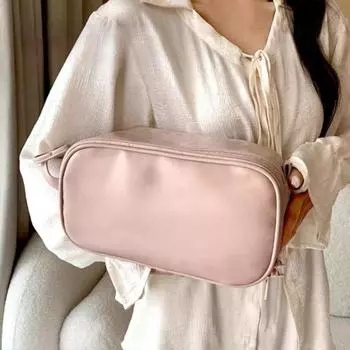 Сумка Comestic в стиле ретро, застежка из искусственной кожи, карманы для кистей, помады, карманы на молнии для макияжа, портативный большой размер розовый