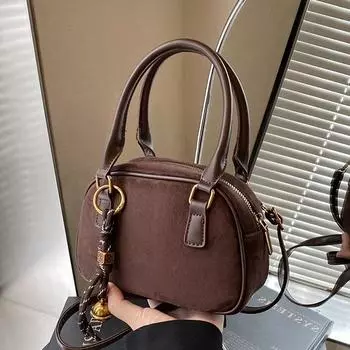 Сумка Commuter Vintage из замши большой емкости, женская сумка через плечо, ручная сумка Boston With pendant коричневый