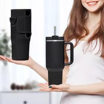 Сумка-держатель для бутылки с водой с регулируемым плечевым ремнем Портативная неопреновая сумка для бутылки с водой Переносчик чашки для воды через плечо чёрный