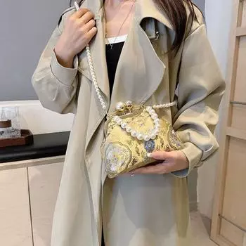 Сумка для банкета с вышивкой жемчугом Kiss Lock женская сумка-ракушка повседневная сумка-клатч Hanfu для женщин blue-style2