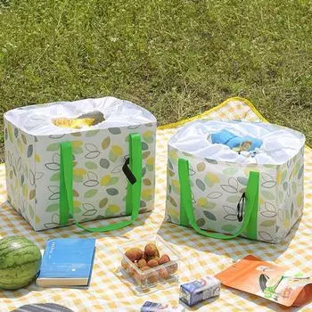 Сумка для бенто, большая вместимость, складная, с завязкой, прочная, с ручкой, переносная, для доставки еды на открытом воздухе, для кемпинга, для дома Middle жёлтый