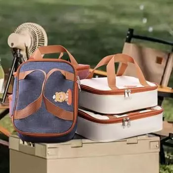 Сумка для бенто большой емкости с двойной ручкой и алюминиевой фольгой для хранения обедов для студентов, походные принадлежности S темно-синий