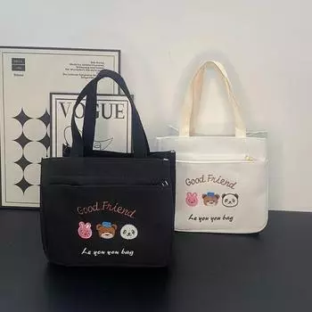 Сумка для бенто с рисунком из мультфильмов и животных, большая вместимость, офисная сумка для ланча, сумка-тоут A4