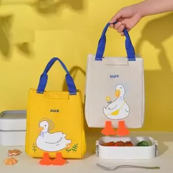 Сумка для бенто складная термоизоляционная экологически чистая прочная мультяшная маленькая желтая утка термоизоляционная сумка для обеда для офиса жёлтый