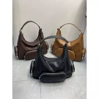 Сумка для боулинга из коровьей кожи с карманом, сумка-подушка на одно плечо, сумка через подмышку, модная и универсальная сумка через плечо для женщин 32x12x29cm чёрный