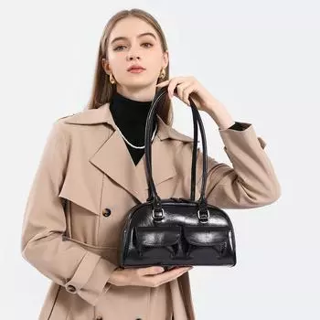 Сумка для боулинга из вощеной кожи с несколькими карманами, сумка через подмышку, сумка через плечо для дорожных поездок, женская чёрный