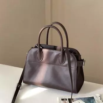 Сумка для боулинга Niche Cowhide, женская сумка-ракушка, минималистичная ретро-сумка из натуральной кожи на одно плечо через плечо One Size чёрный