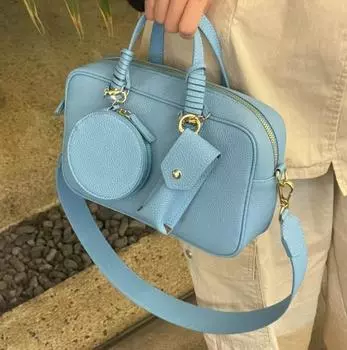 Сумка для боулинга Niche Design из натуральной кожи с верхним слоем из коровьей кожи 2025 года, новая высококачественная сумка с диагональным поперечным плетением для женщин 16.5x7x14.5cm синий