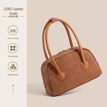 Сумка для боулинга «Ретро Майяр»: Сумка-подушка Boston из высококачественной замши осень/зима светло-коричневого