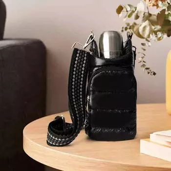 Сумка для бутылки с водой из хлопка с регулируемым ремешком, двумя карманами на молнии, водонепроницаемая, для улицы синий