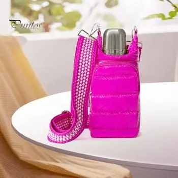 Сумка для бутылки с водой из хлопка с регулируемым ремешком, двумя карманами на молнии, водонепроницаемая, для походов и путешествий, держатель для питьевой бутылки, сумка для хранения флуоресцентный зеленый