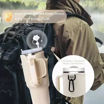 Сумка для бутылки с водой из хлоропренового каучука на 40 унций, подходит для чехлов для чашек Stanley Quencher, с регулируемым плечевым ремнем для бутылки с водой