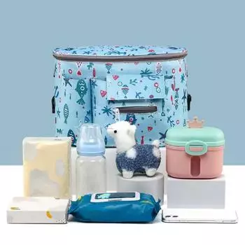 Сумка для детской коляски Многоцелевой большой емкости Держатель для бутылочек Карман Водонепроницаемый Подгузник для мам синий