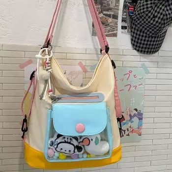 Сумка для девочек 2025 года, новый модный рюкзак с несколькими кнопками и спинкой, милый мультяшный маленький рюкзак для девочек 33x16x36cm синий