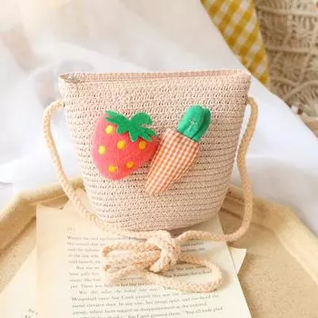 Сумка для девочек Детская сумка Детская плетеная сумка Сумка через плечо Сумка через плечо Милые сумки с фруктами бежевый
