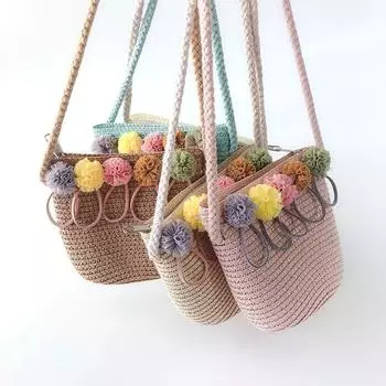 Сумка для девочки Соломенные сумки Мини-сумка через плечо в форме цветка Шарообразный дизайн Сумки для малышей принцессы мятный зеленый