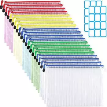 Сумка для файлов SANNIX на молнии B5, набор из 20 папок, сетчатая сумка для чеков и сообщений, водонепроницаемый прозрачный чехол для студентов B5, 5 цветов, легко сортировать