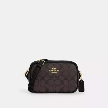 Сумка для фотоаппарата Coach Mini Jamie из канвы Signature золотистого, коричневого, черного цвета