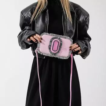 Сумка для фотоаппарата с бахромой из денима с меховым краем в Корейском стиле, простая однотонная квадратная сумка для женщин, новая повседневная мини-сумка через плечо