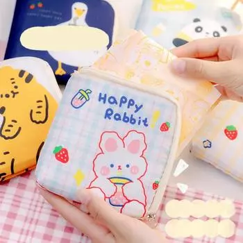 Сумка для гигиенических салфеток, многоцелевая, большая вместимость, водонепроницаемая, влагостойкая, застежка-молния, кошелек для монет, портативный, милый мультяшный чехол для хранения тампонов с животными E